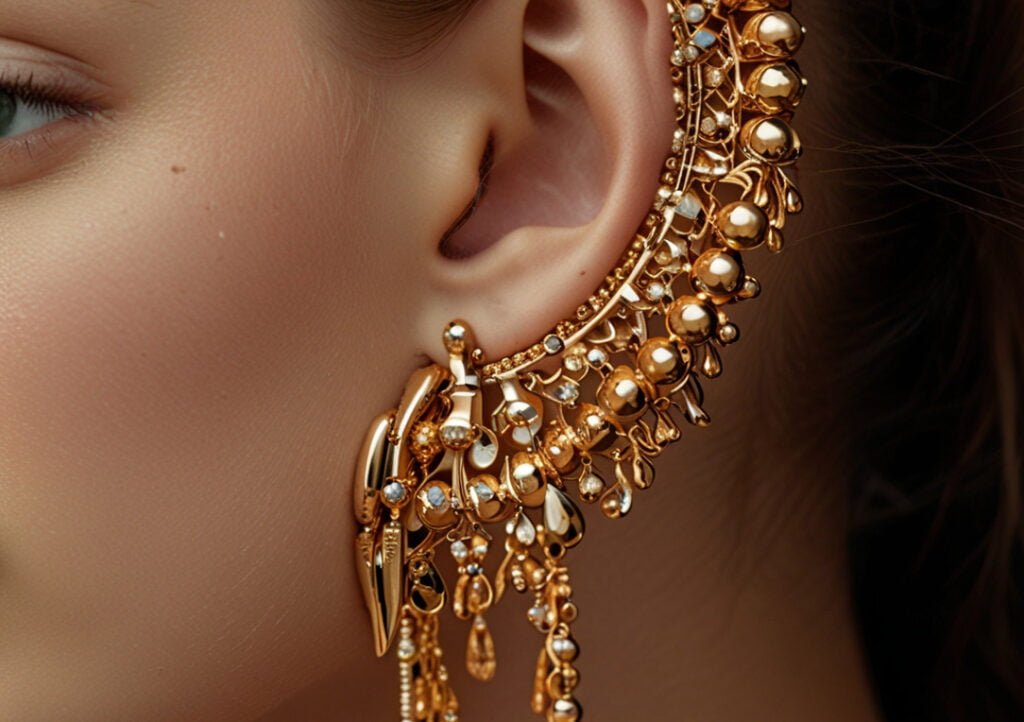 piercing with gold jewelry
